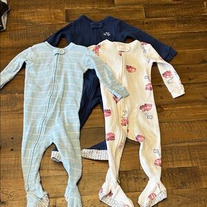 Baby Ribbed Footed One-Piece Sleepers - Blue, Navy & Cream Set